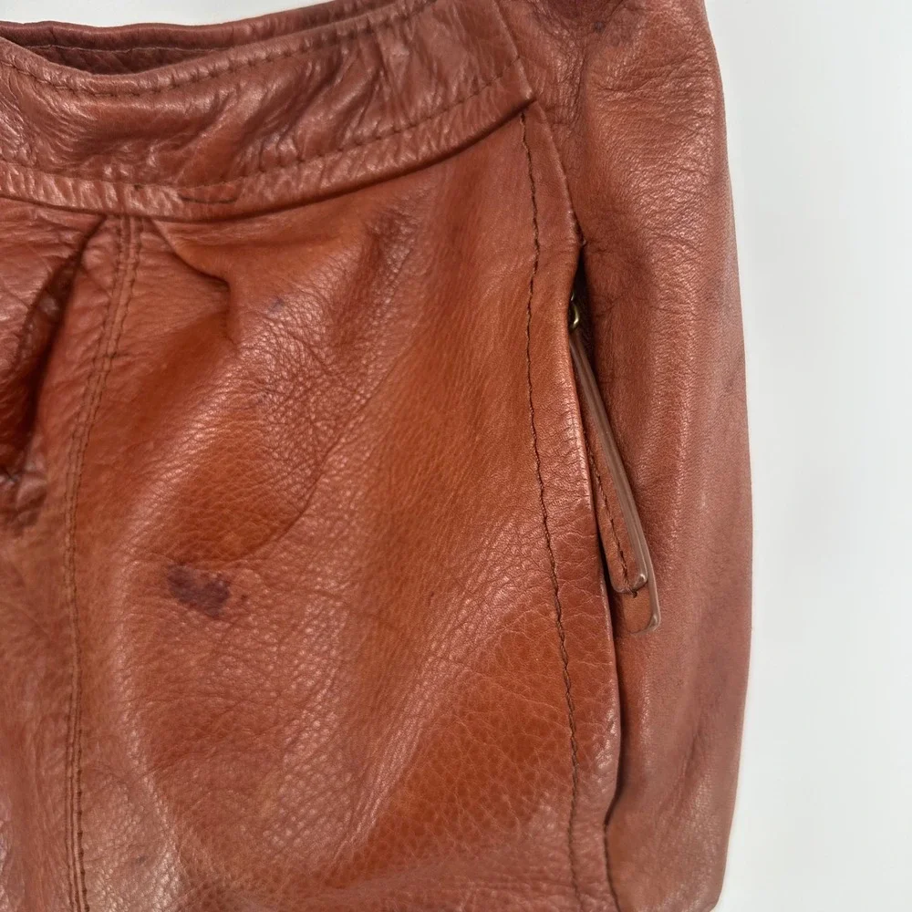 American Leather Co Austin Cognac Brown Pebbled Leather Hobo Shoulder Bag Zipper